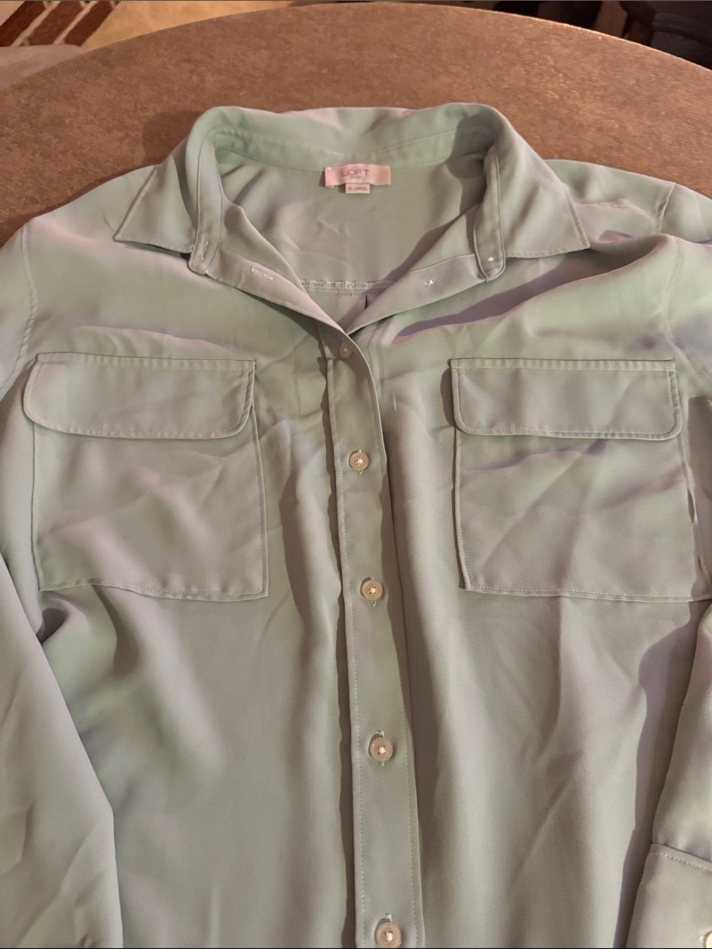 LOFT Light Aqua Women's Button Front Blouse - Picture 3 of 5